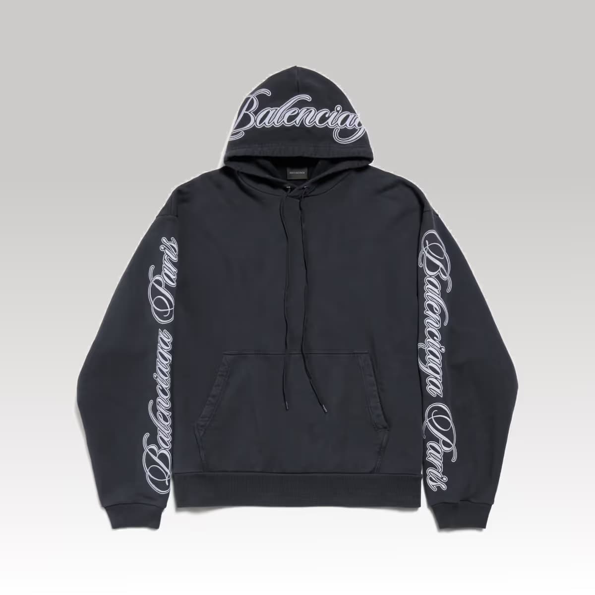 Balenciaga Cursive Oversized Hoodie in Washed Black_00000