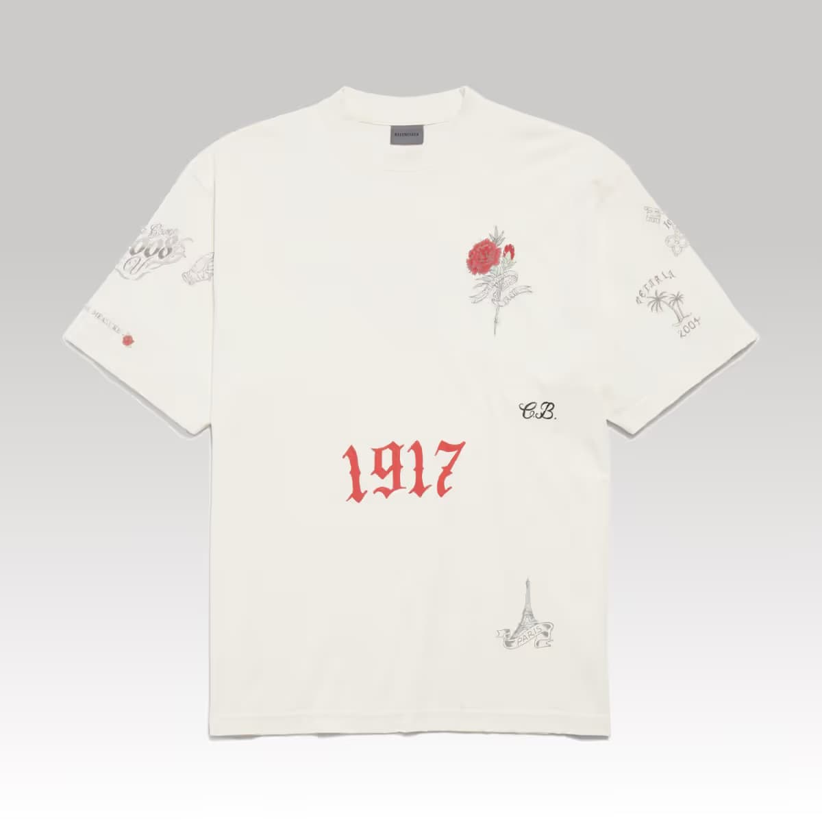 Balenciaga Tattoo Medium Fit T-shirt in Cream_5_00000