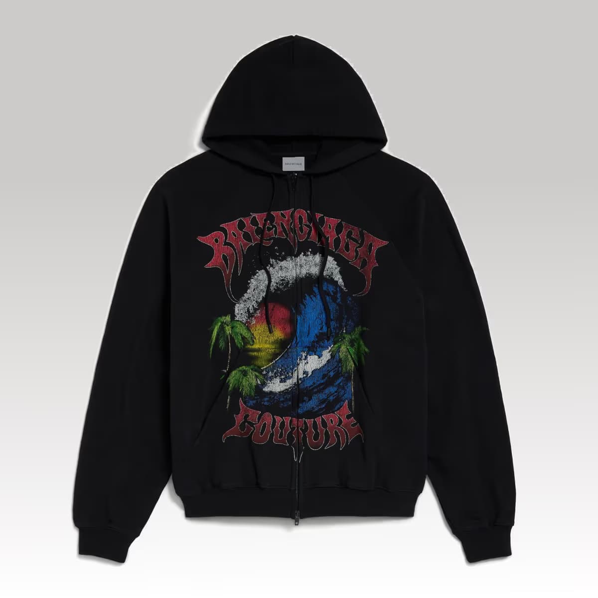 Balenciaga Vintage Surfer Zip-up Hoodie in Black_00000