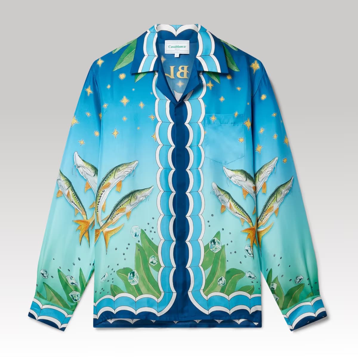 Casablanca Caviar Club Cuban Collar Silk Shirt_1_00000