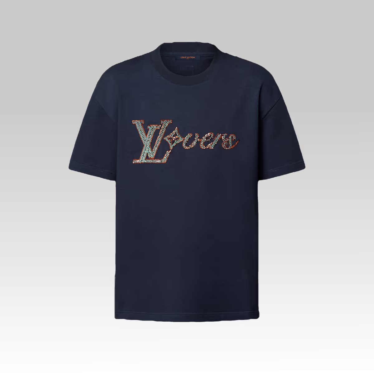 Embroidered Short-Sleeved T-Shirt Blue_2_00000