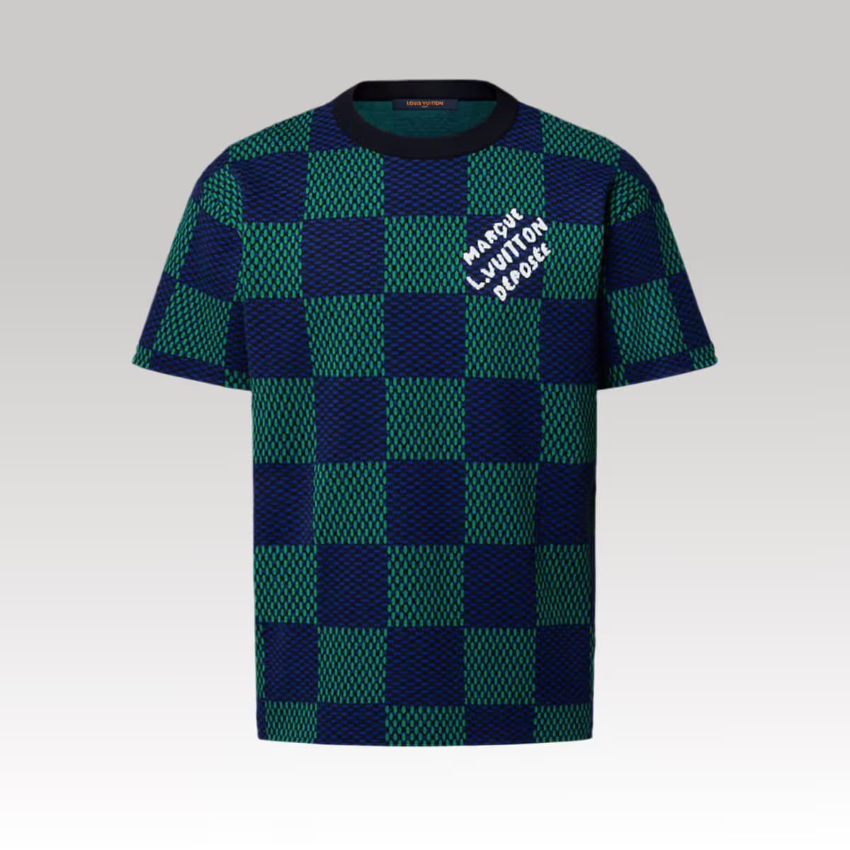 Jacquard Damier Short-Sleeved Cotton Crewneck_2_00000 (1)