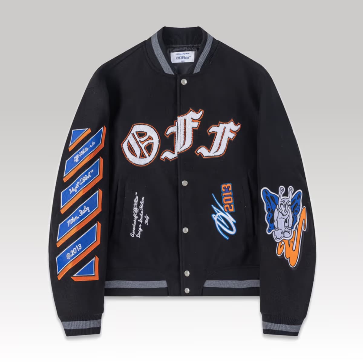 Off-White chenille logo Bomber Jacket Black_1_00000
