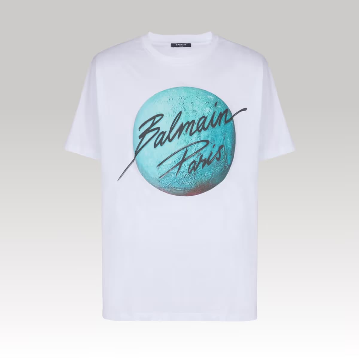 Printed Balmain Paris logo and planet T-shirt 1_00000