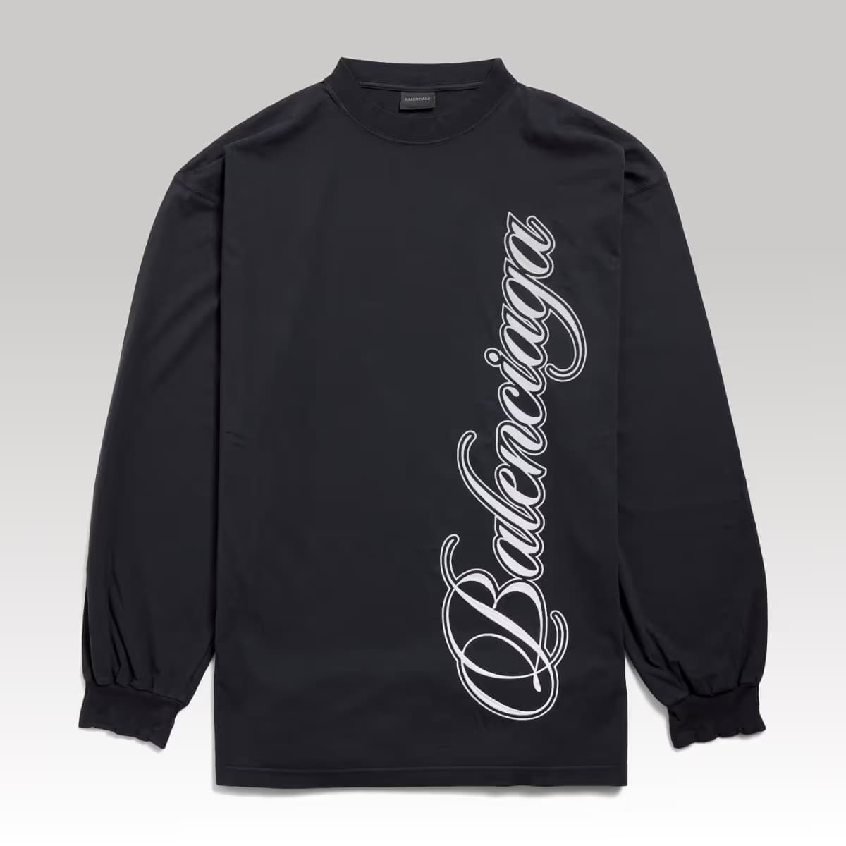 Balenciaga Cursive Long Sleeve Large Fit T-shirt in Washed Black_1_00000